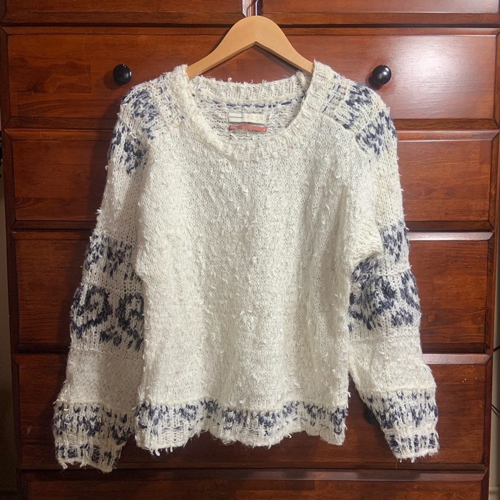 Anthropologie - white and blue sweater - small
